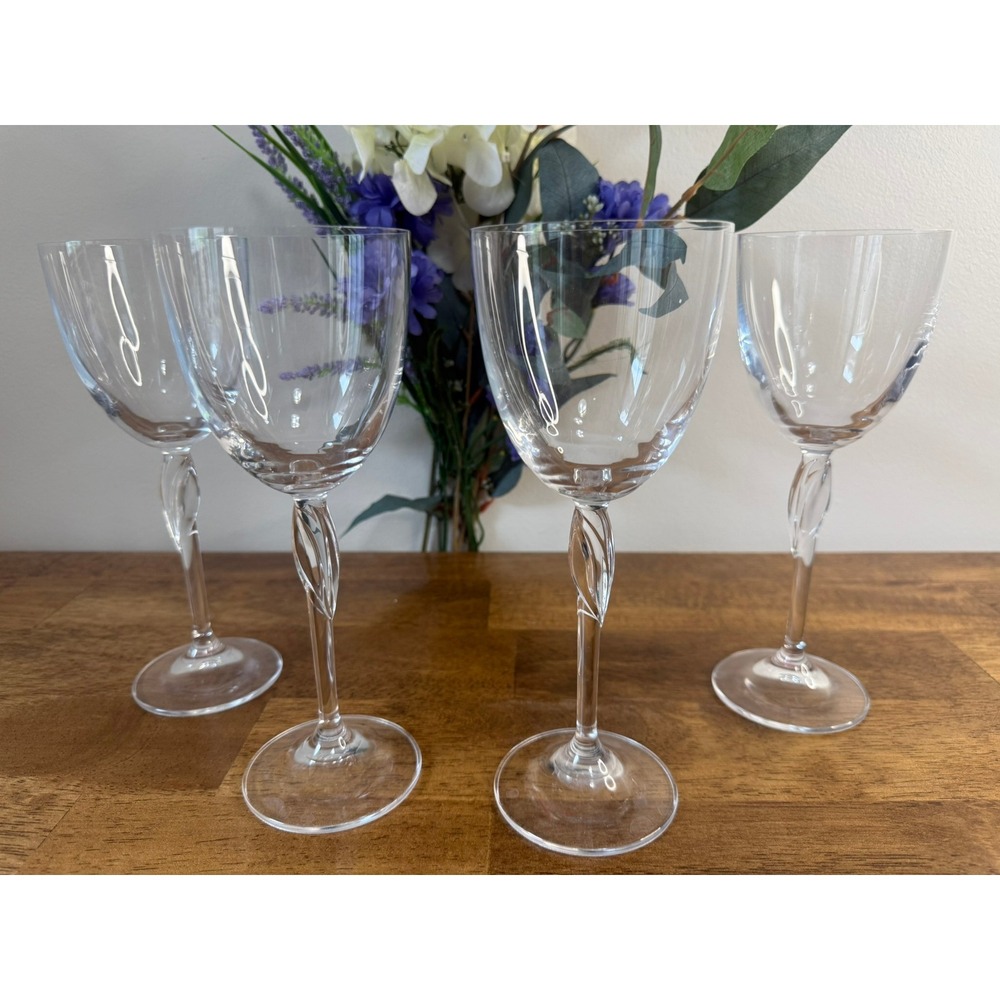 Bohemia Crystal Fleur Wine Glasses Twisted Stem Goblets Czech Crystal Stemware